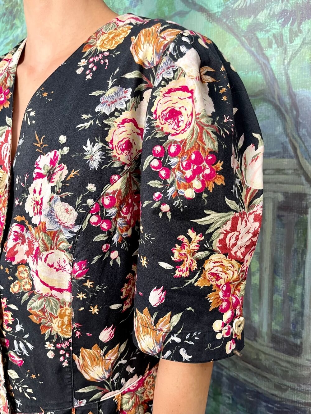 Vintage Austrian cotton floral maxi dress with puff sleeves