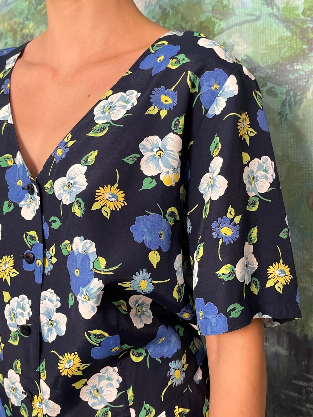 Vintage navy floral midi dress