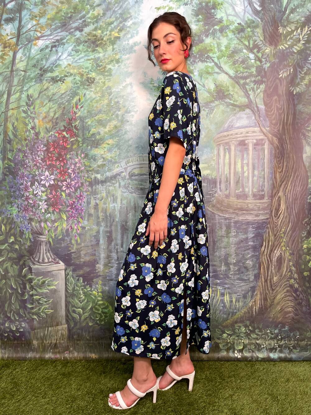 Vintage navy floral midi dress