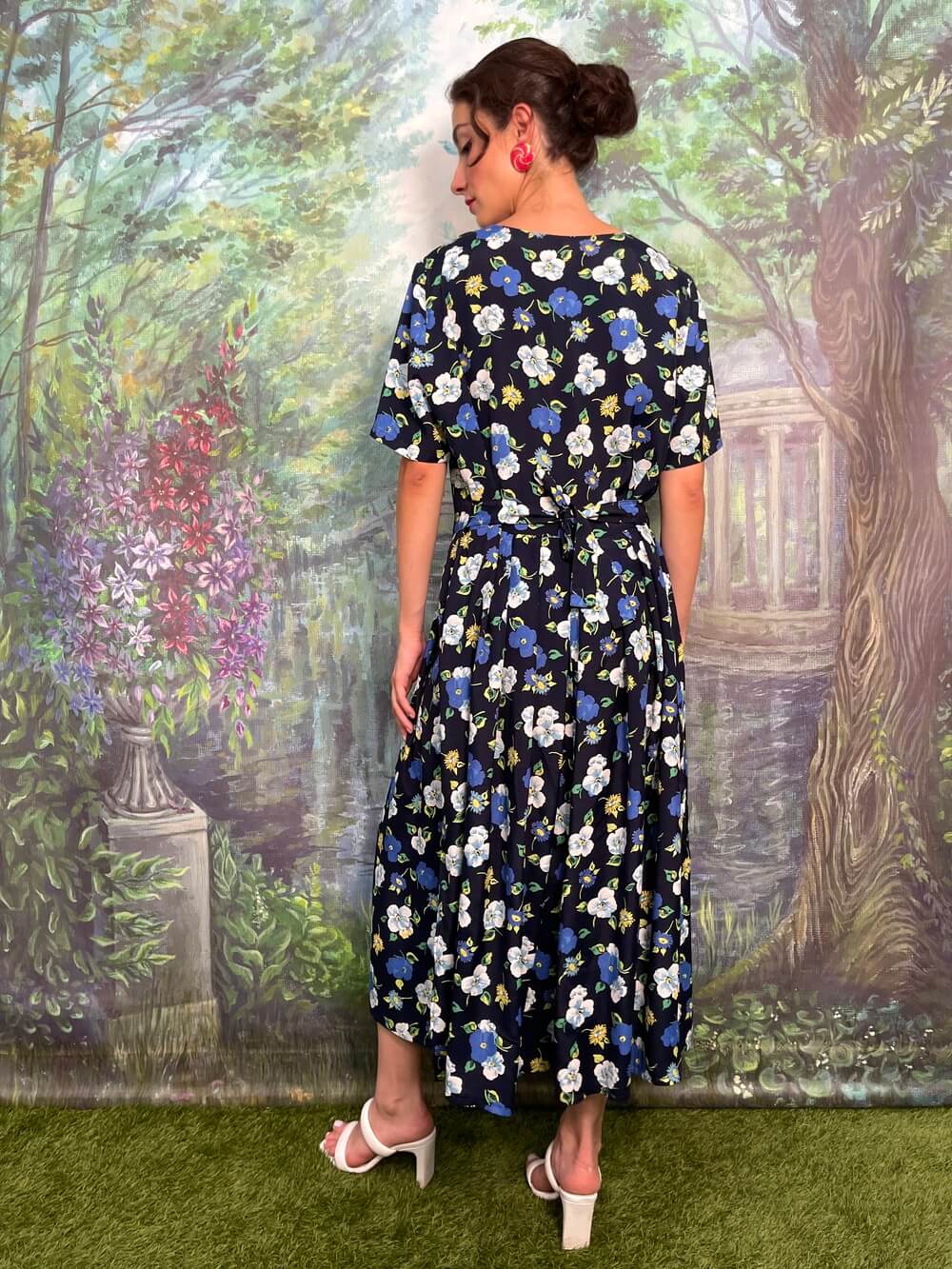 Vintage navy floral midi dress