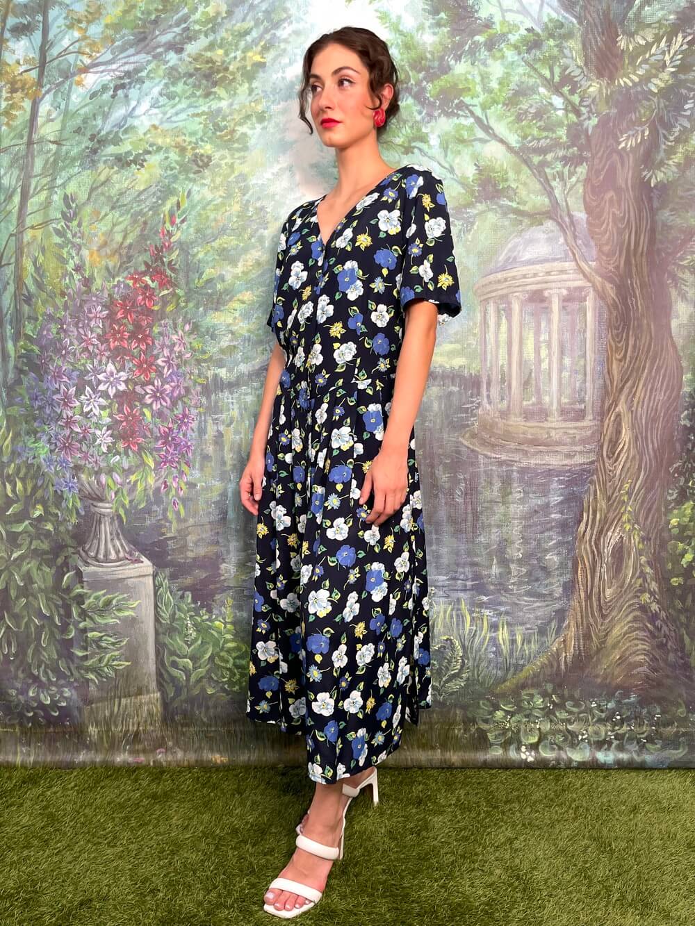 Vintage navy floral midi dress