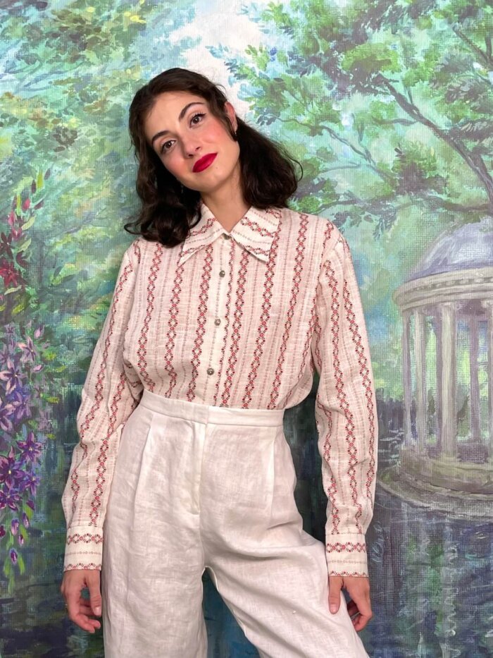 Vintage Austrian oversized striped floral blouse