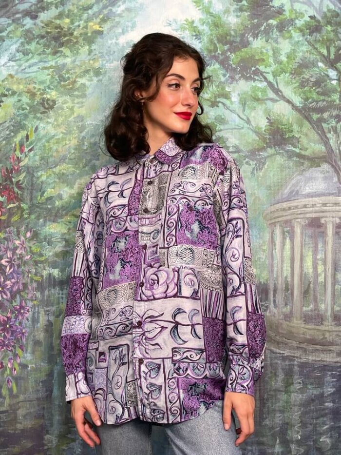 Vintage oversized abstract Greek motif blouse