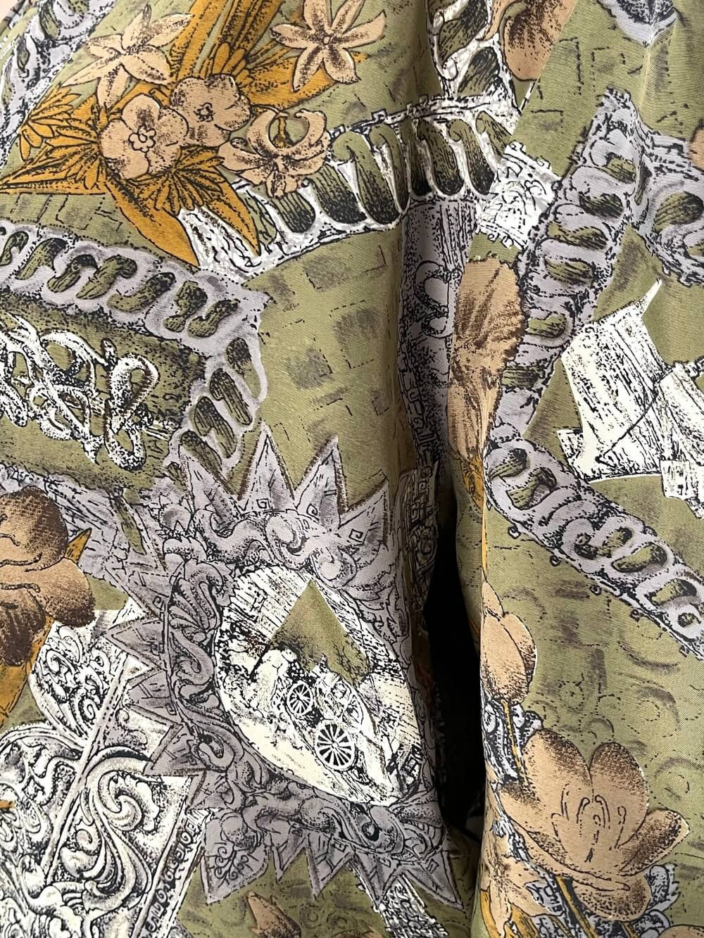 Vintage dark green puff sleeves blouse