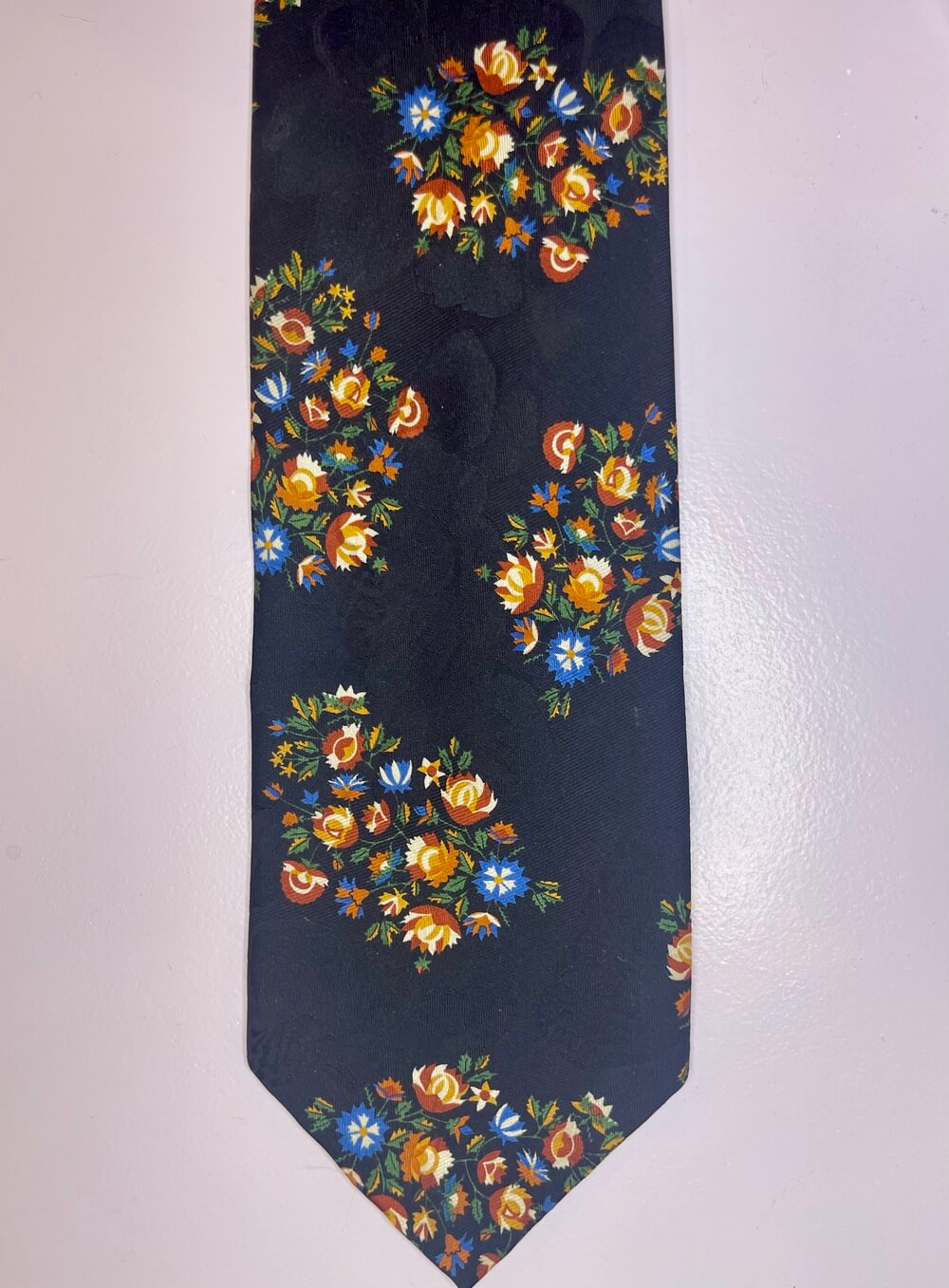 Vintage silk black abstract floral tie