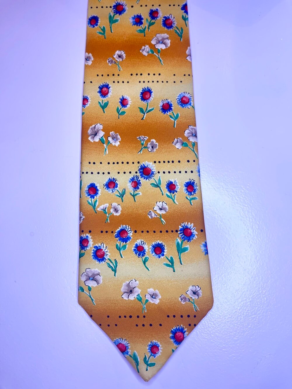 Vintage silk floral mustard tie
