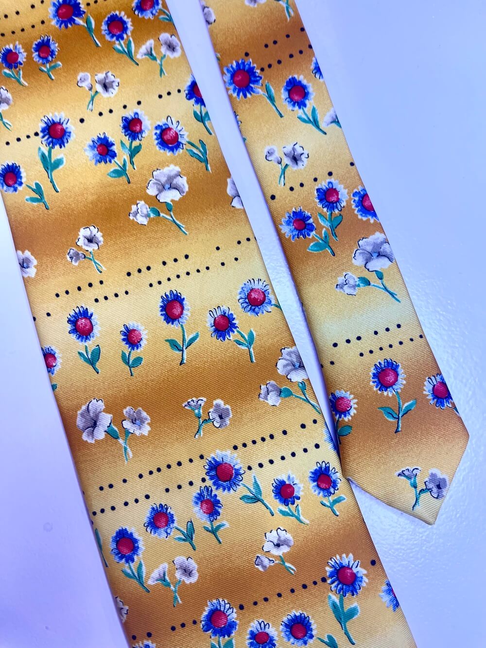 Vintage silk floral mustard tie