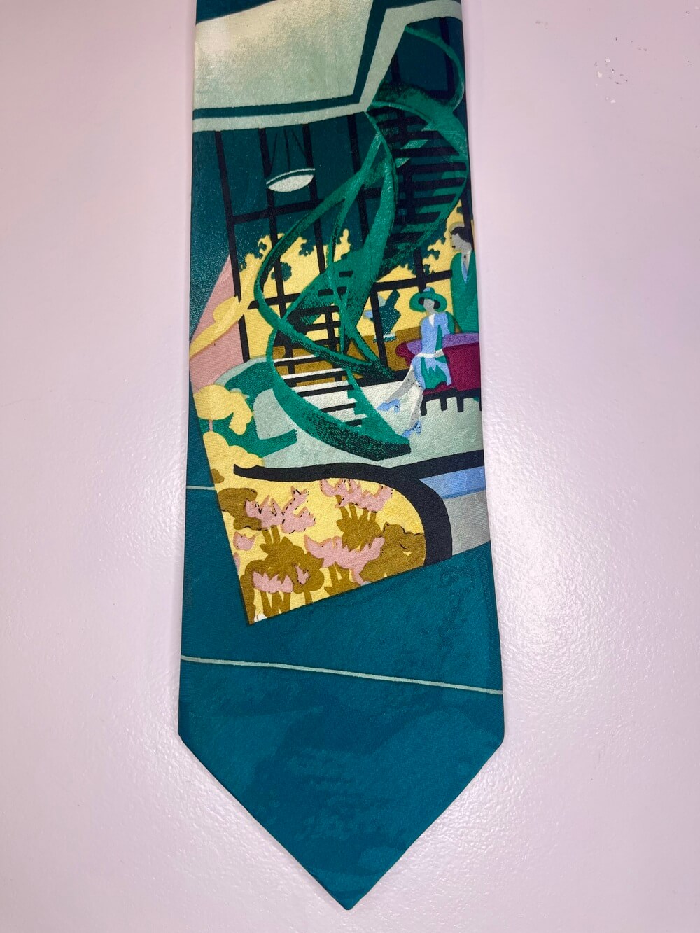Vintage silk tie with art deco architectural print