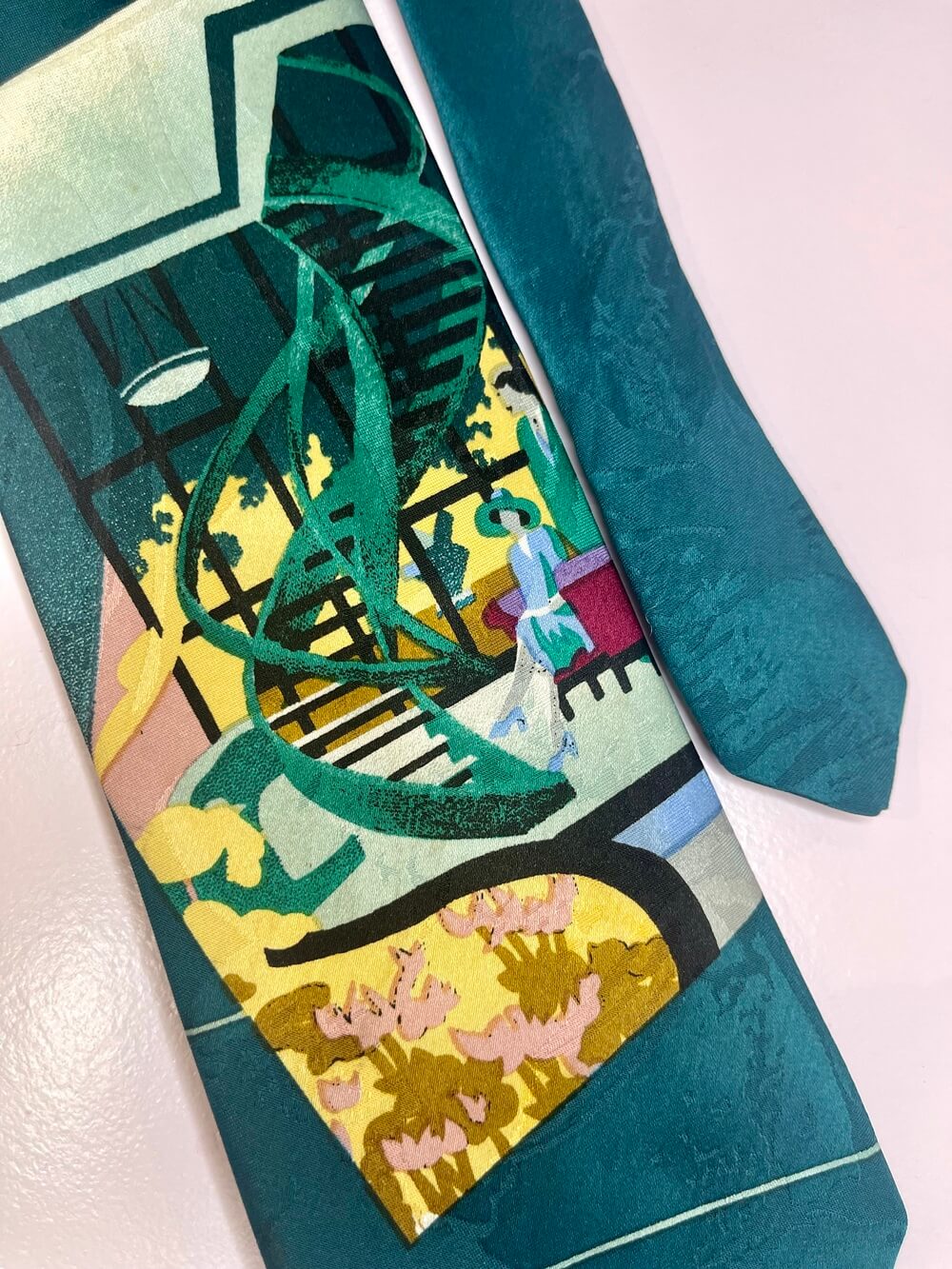 Vintage silk tie with art deco architectural print