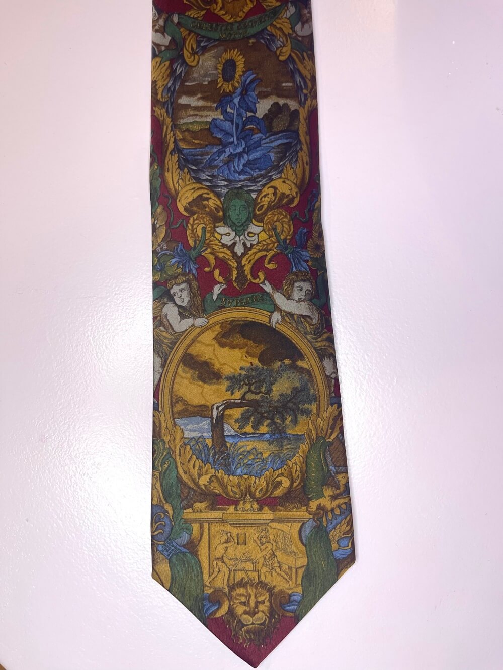 Giafranco Ferre Vintage silk tie with baroque landscape print