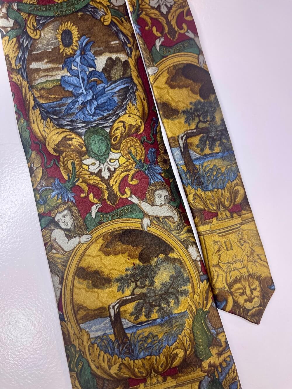 Giafranco Ferre Vintage silk tie with baroque landscape print