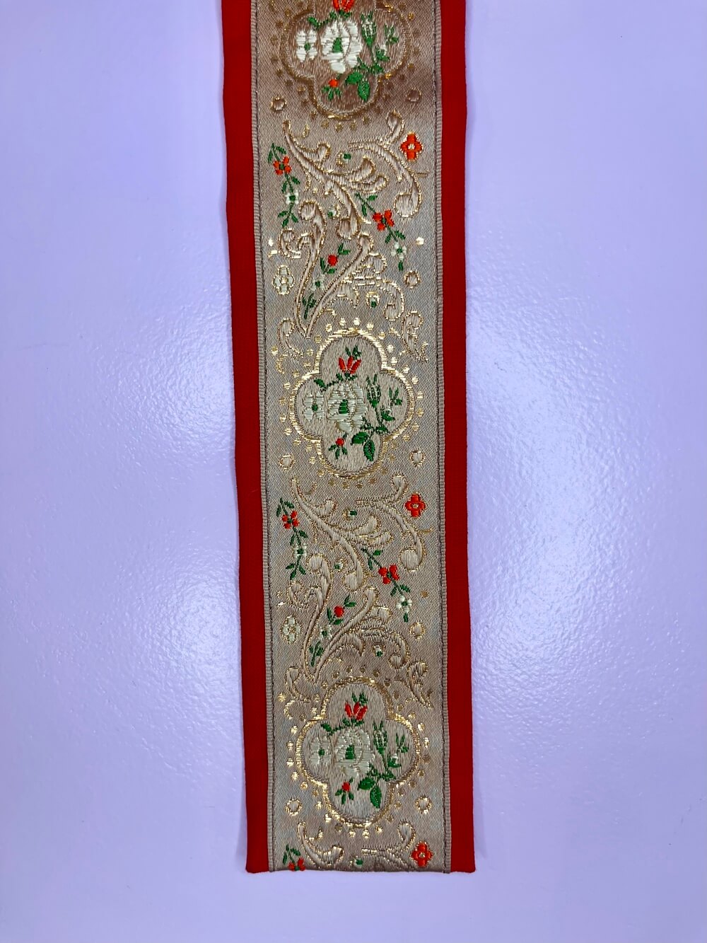 Vintage Austrian cotton tapestry gold floral red tie