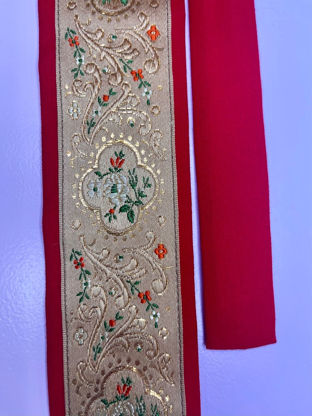 Vintage Austrian cotton tapestry gold floral red tie