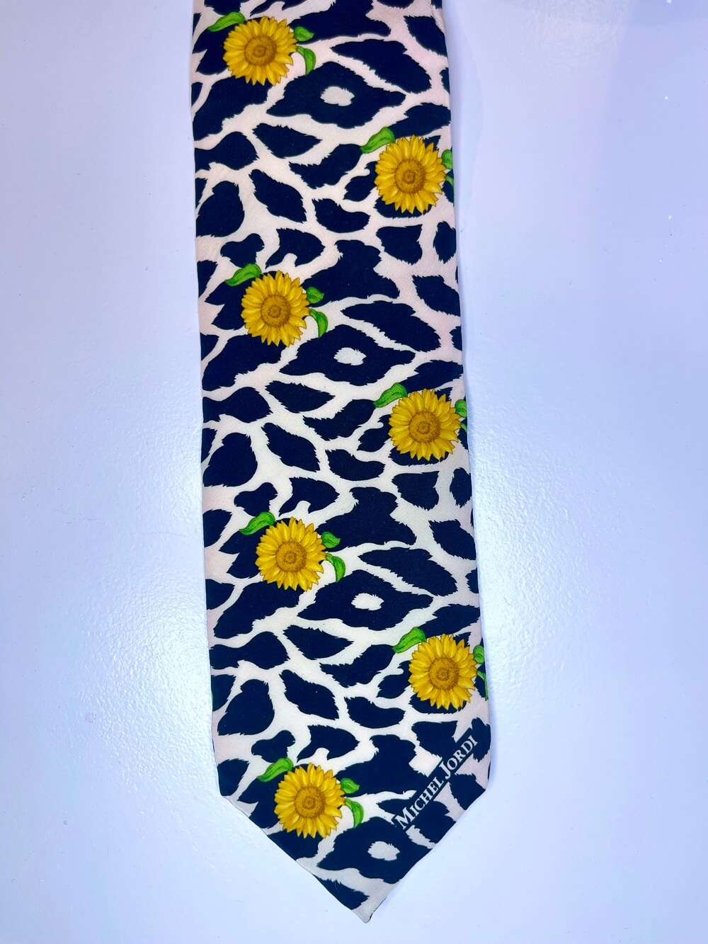 Vintage silk tie sunflower animal print
