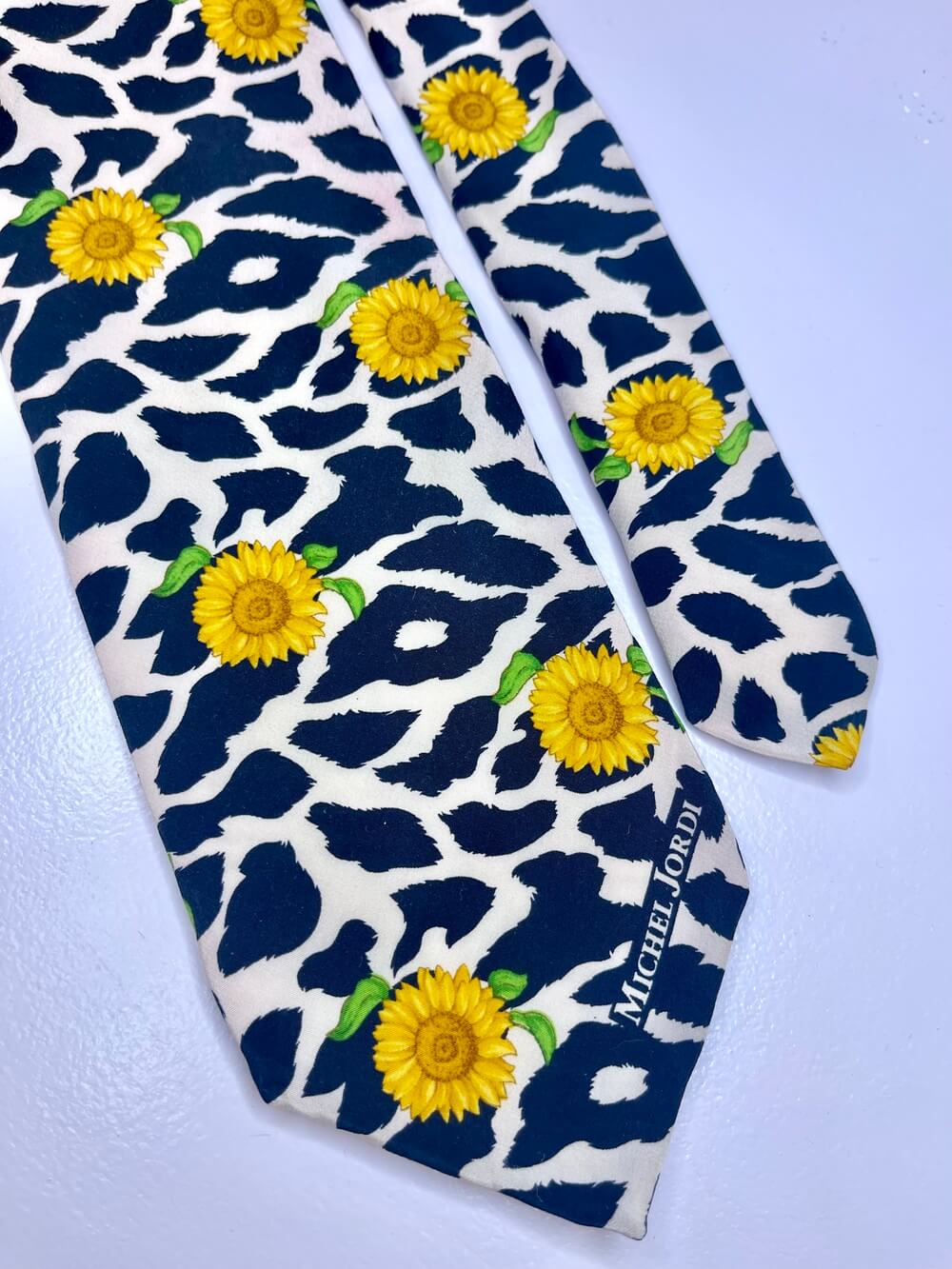 Vintage silk tie sunflower animal print