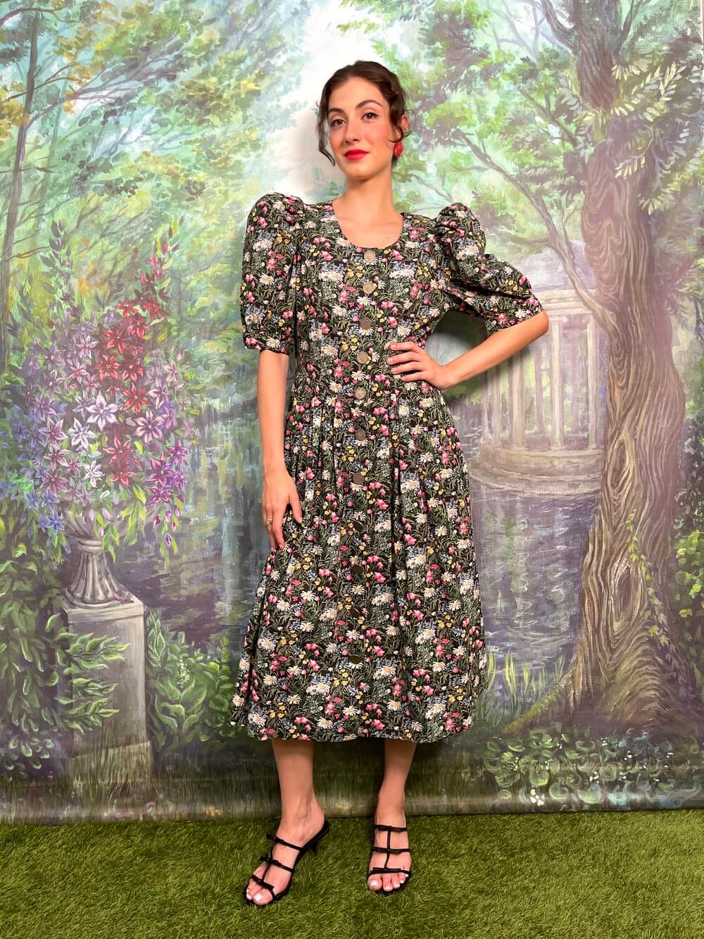 Vintage Austrian botanical floral cotton dress