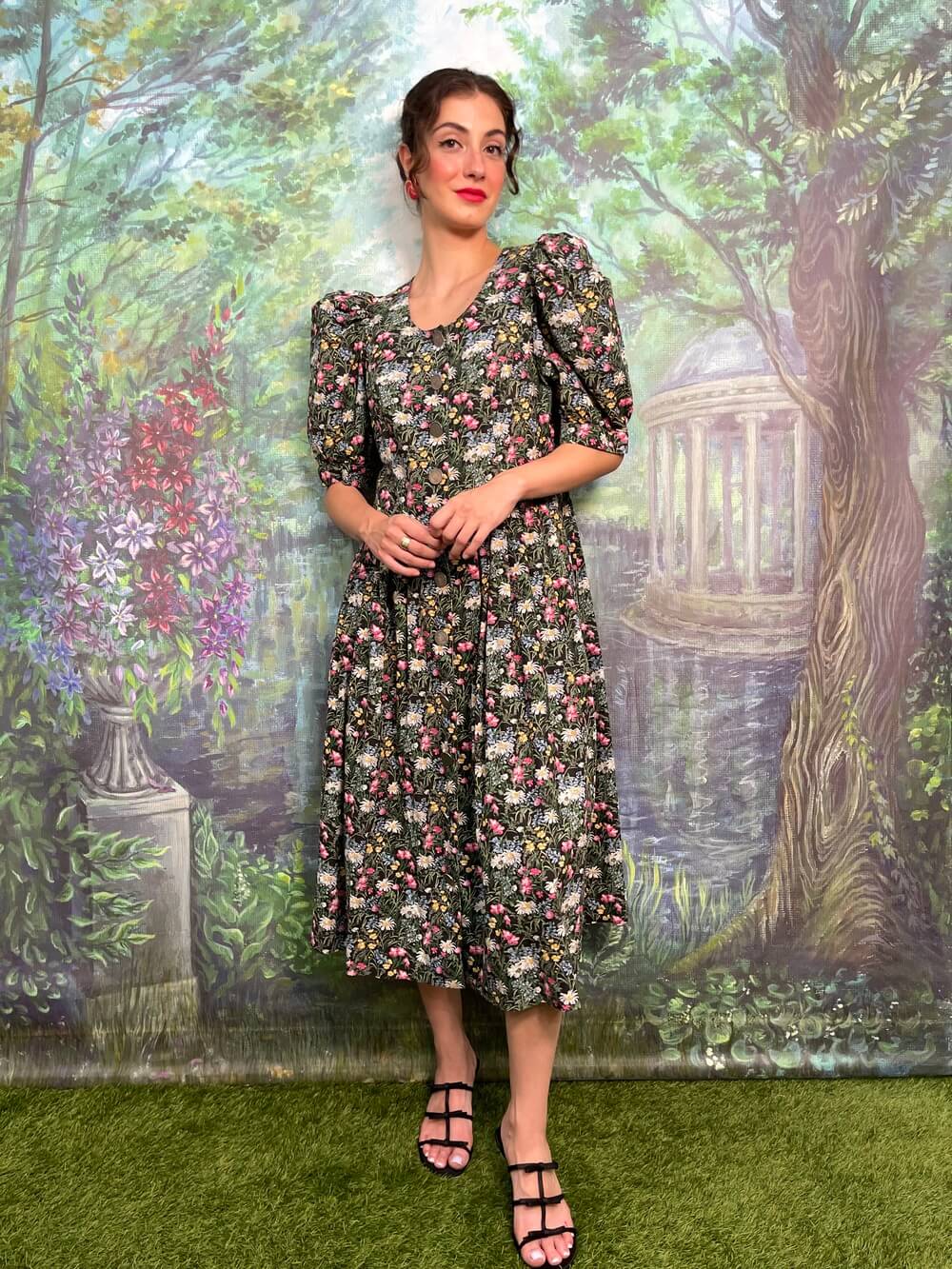 Vintage Austrian botanical floral cotton dress