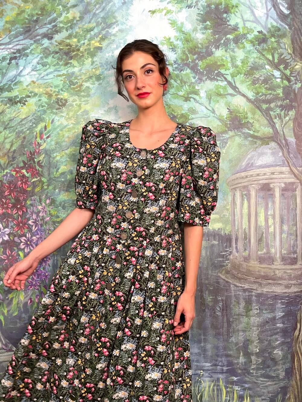 Vintage Austrian botanical floral cotton dress