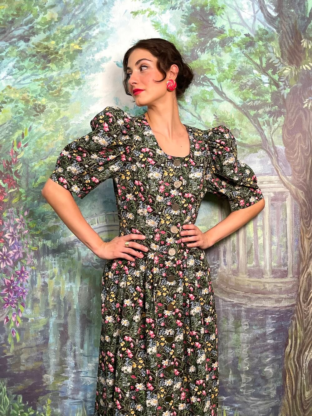 Vintage Austrian botanical floral cotton dress