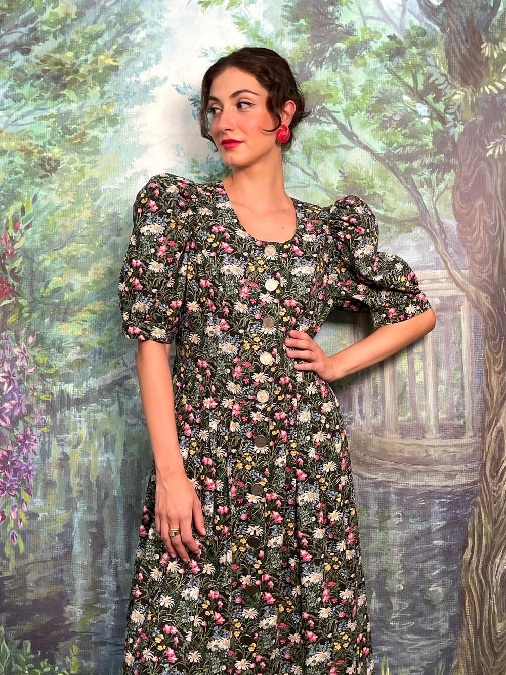 Vintage Austrian botanical floral cotton dress