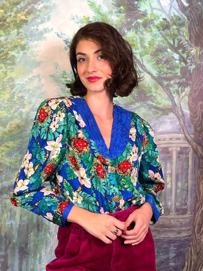 Vintage Diane Freis Silk Bold Floral Baroque Blouse