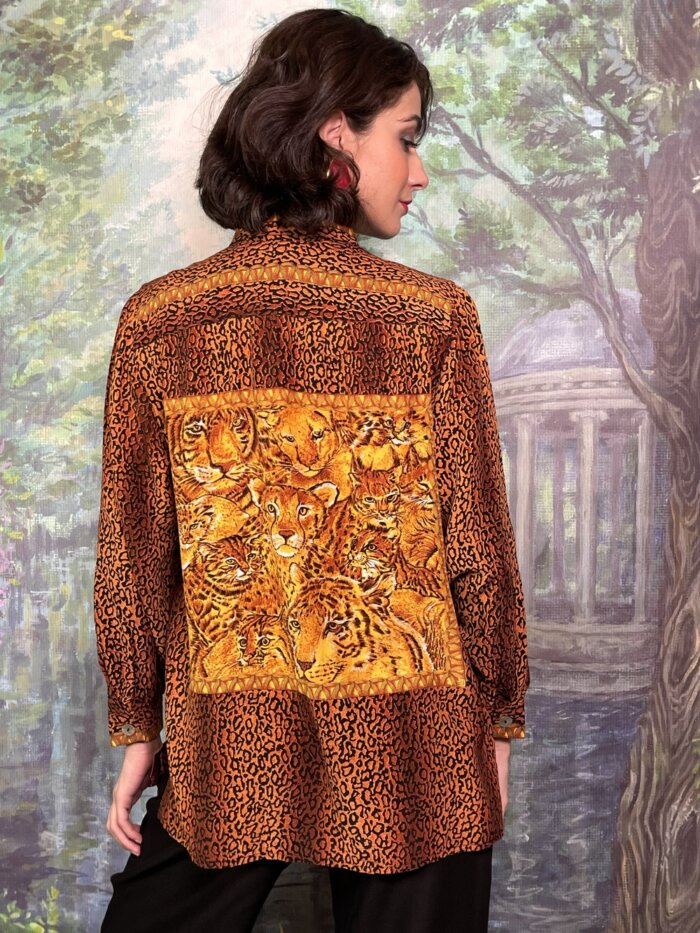 Vintage Leopard Print Blouse with Big Cat Panel