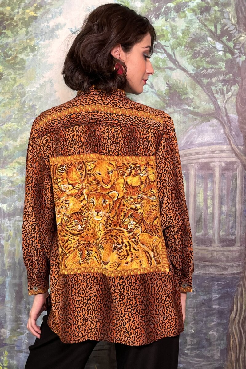 Vintage Leopard Print Blouse with Big Cat Panel