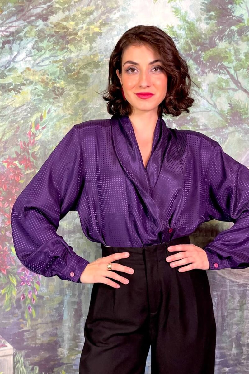 Vintage 80s Purple Satin Blouse