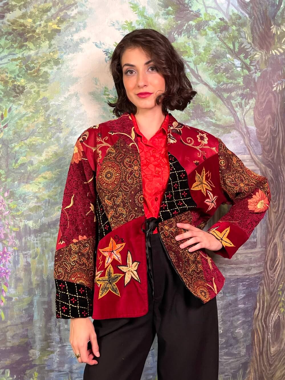 Vintage 80s Patchwork Bohemian Velvet and Brocade Blazer