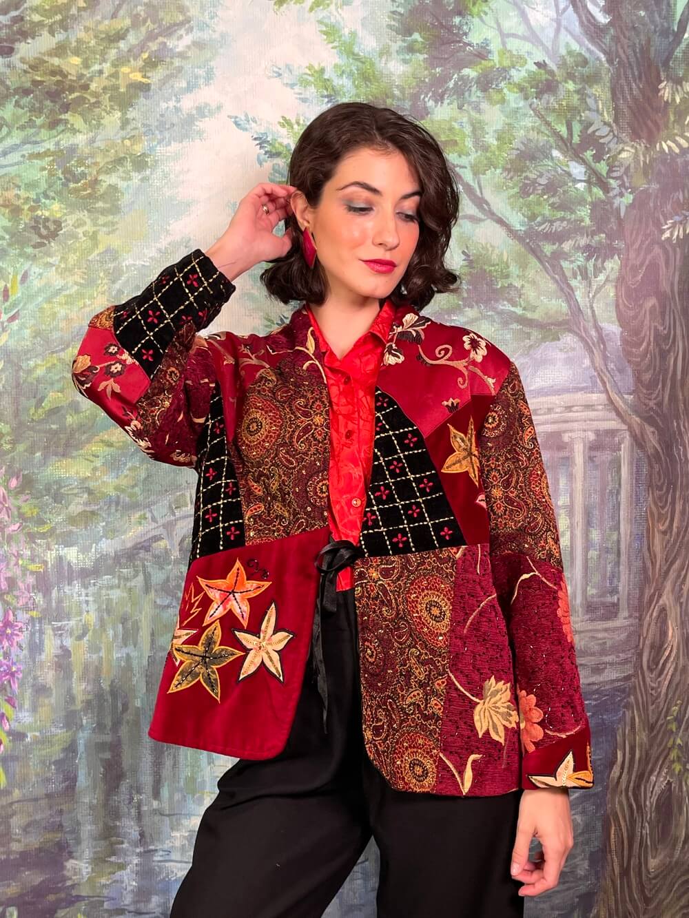 Vintage 80s Patchwork Bohemian Velvet and Brocade Blazer