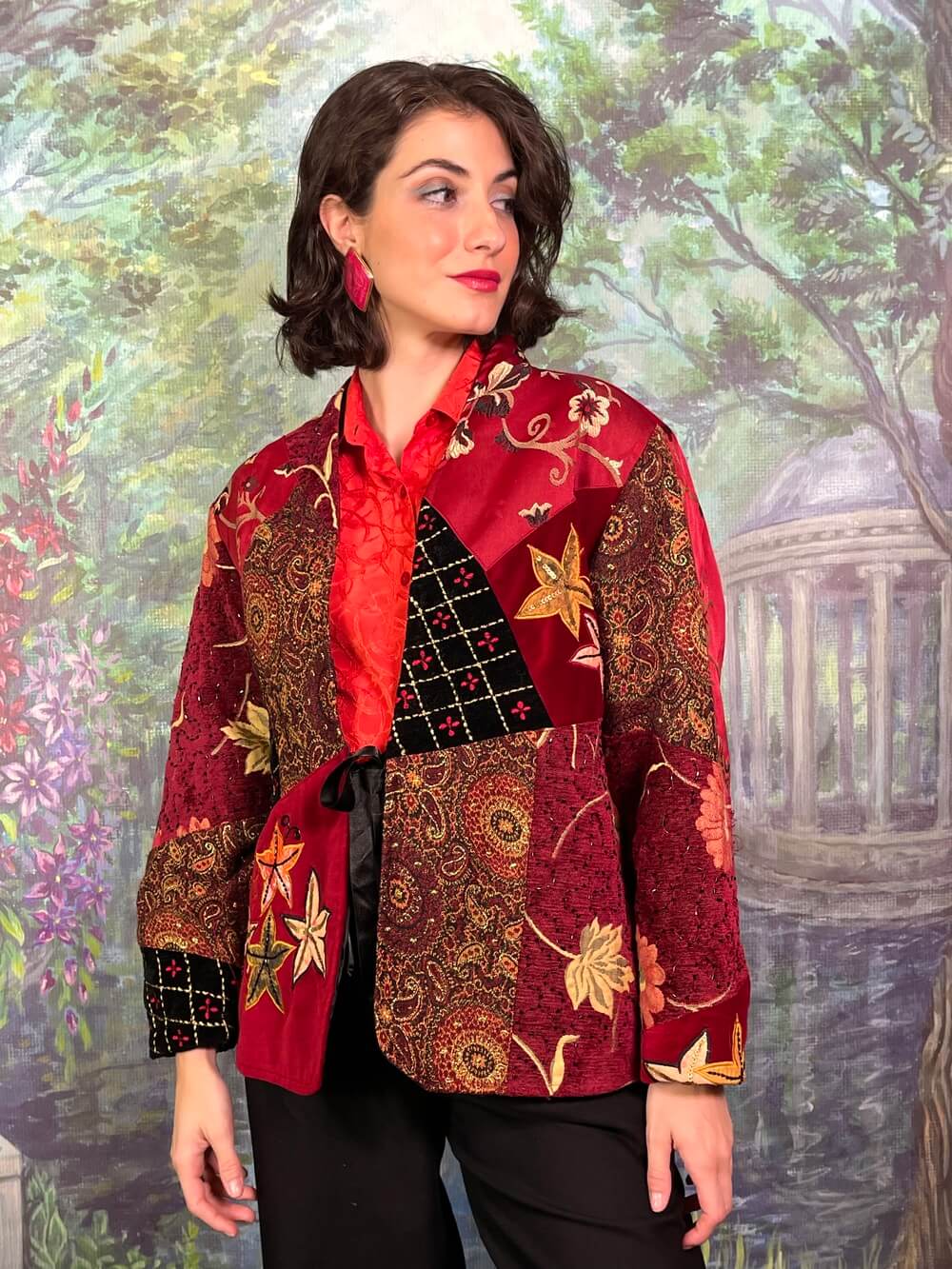 Vintage 80s Patchwork Bohemian Velvet and Brocade Blazer