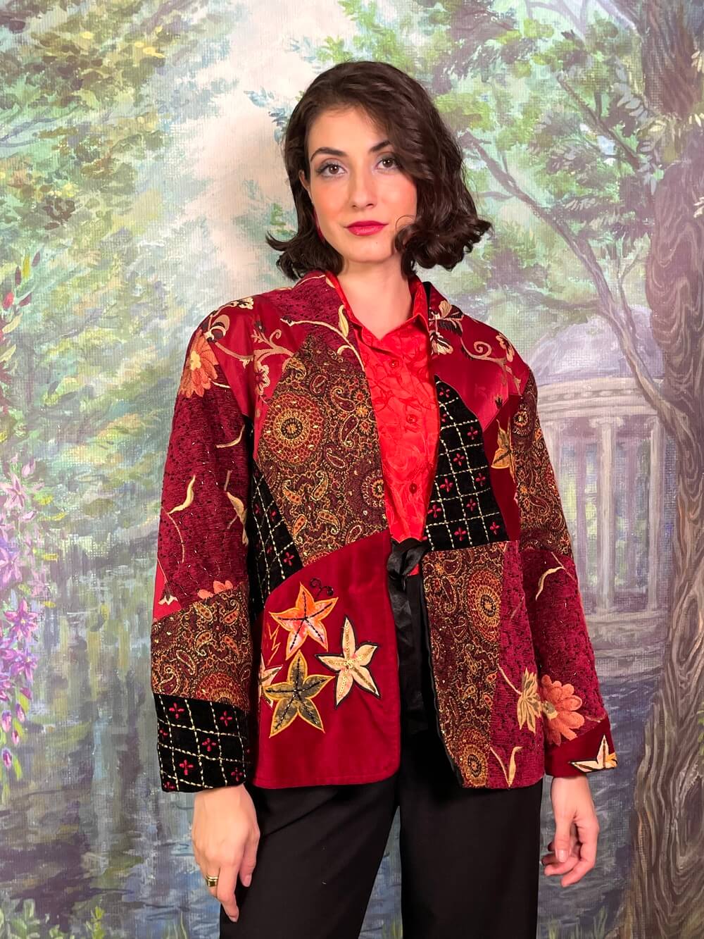 Vintage 80s Patchwork Bohemian Velvet and Brocade Blazer
