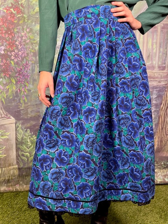 Vintage Austrian Plaid and Floral Cotton Skirt