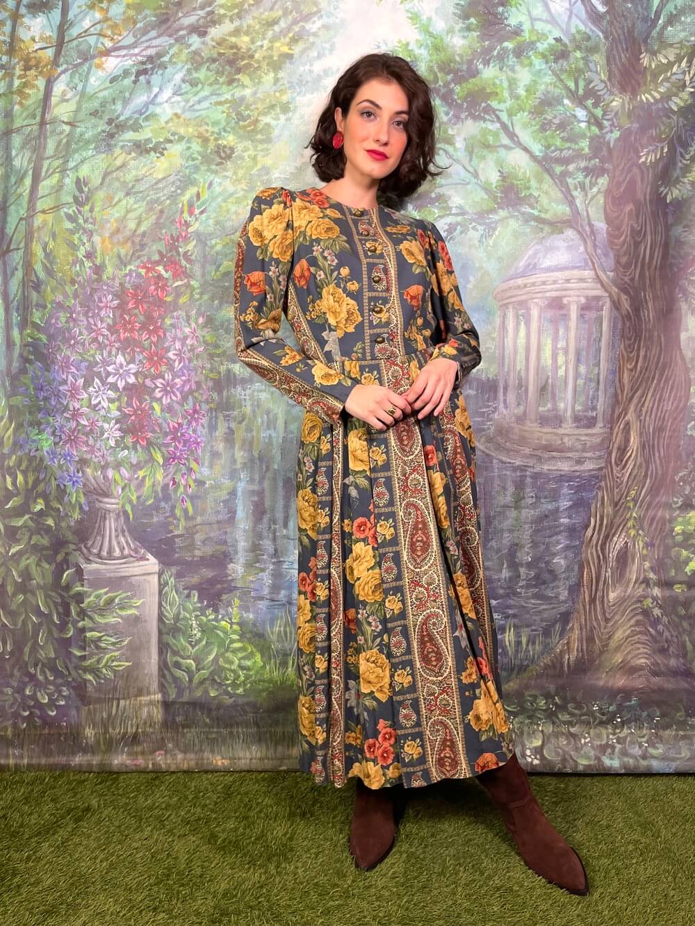 Vintage Austrian Wool Floral and Paisley Maxi Dress