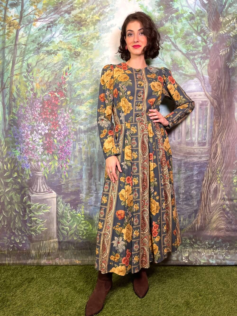 Vintage Austrian Wool Floral and Paisley Maxi Dress