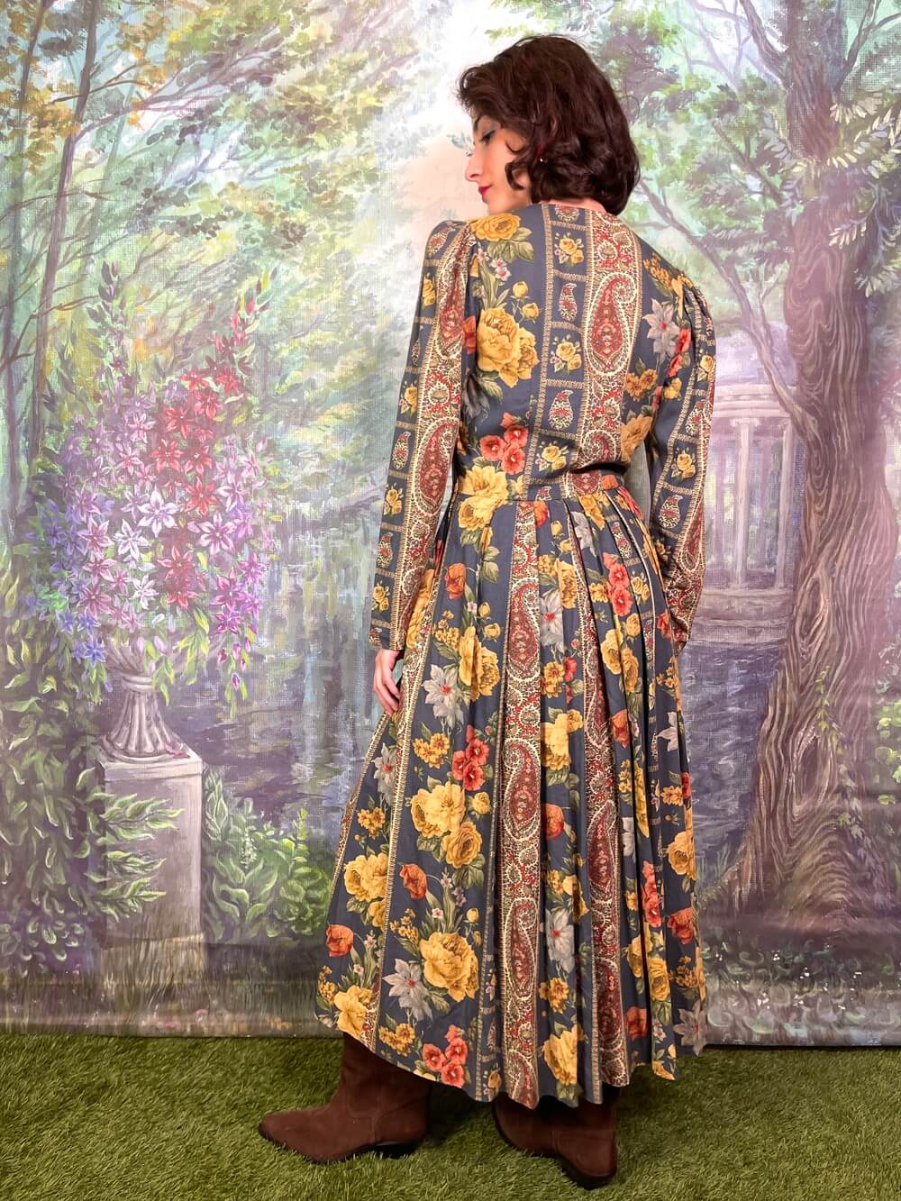 Vintage Austrian Wool Floral and Paisley Maxi Dress