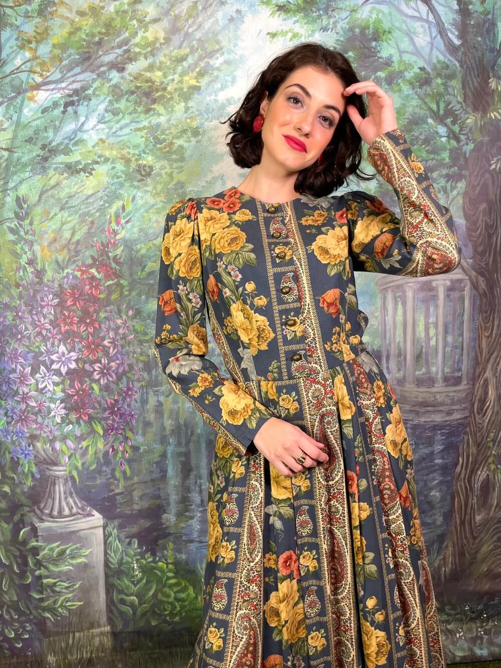 Vintage Austrian Wool Floral and Paisley Maxi Dress