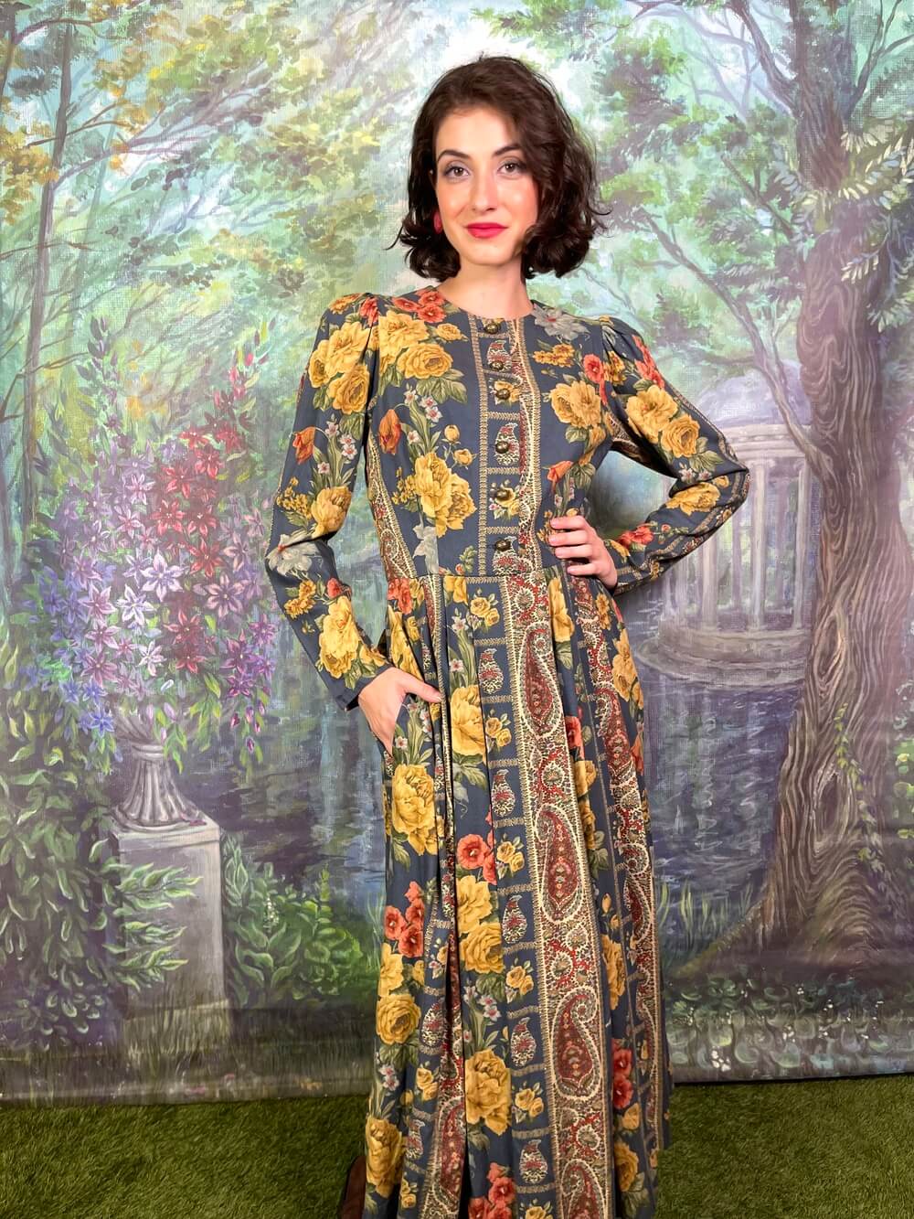 Vintage Austrian Wool Floral and Paisley Maxi Dress