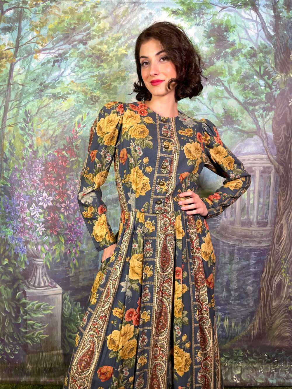 Vintage Austrian Wool Floral and Paisley Maxi Dress