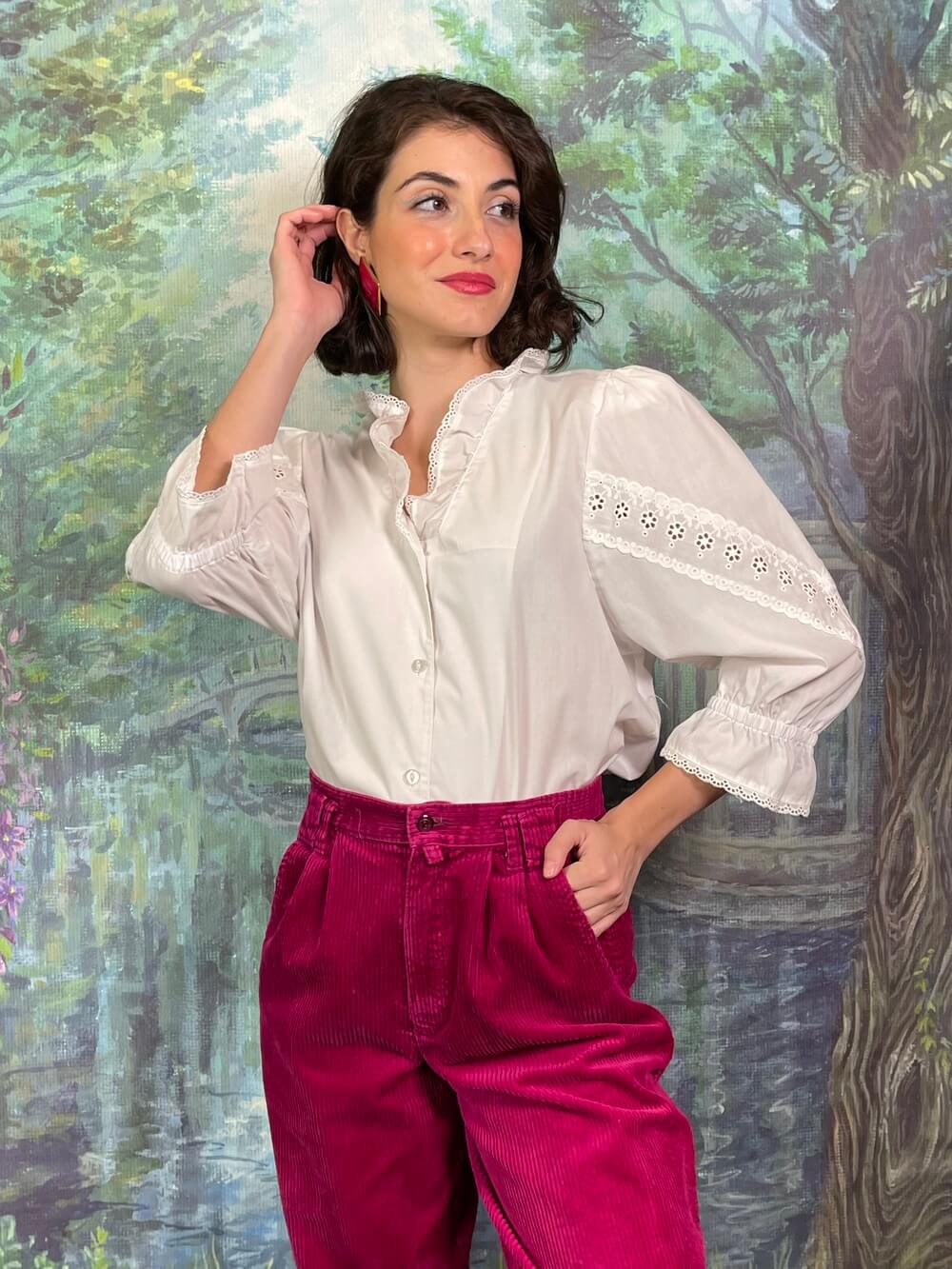 Vintage Austrian Ruffle Lace White Blouse