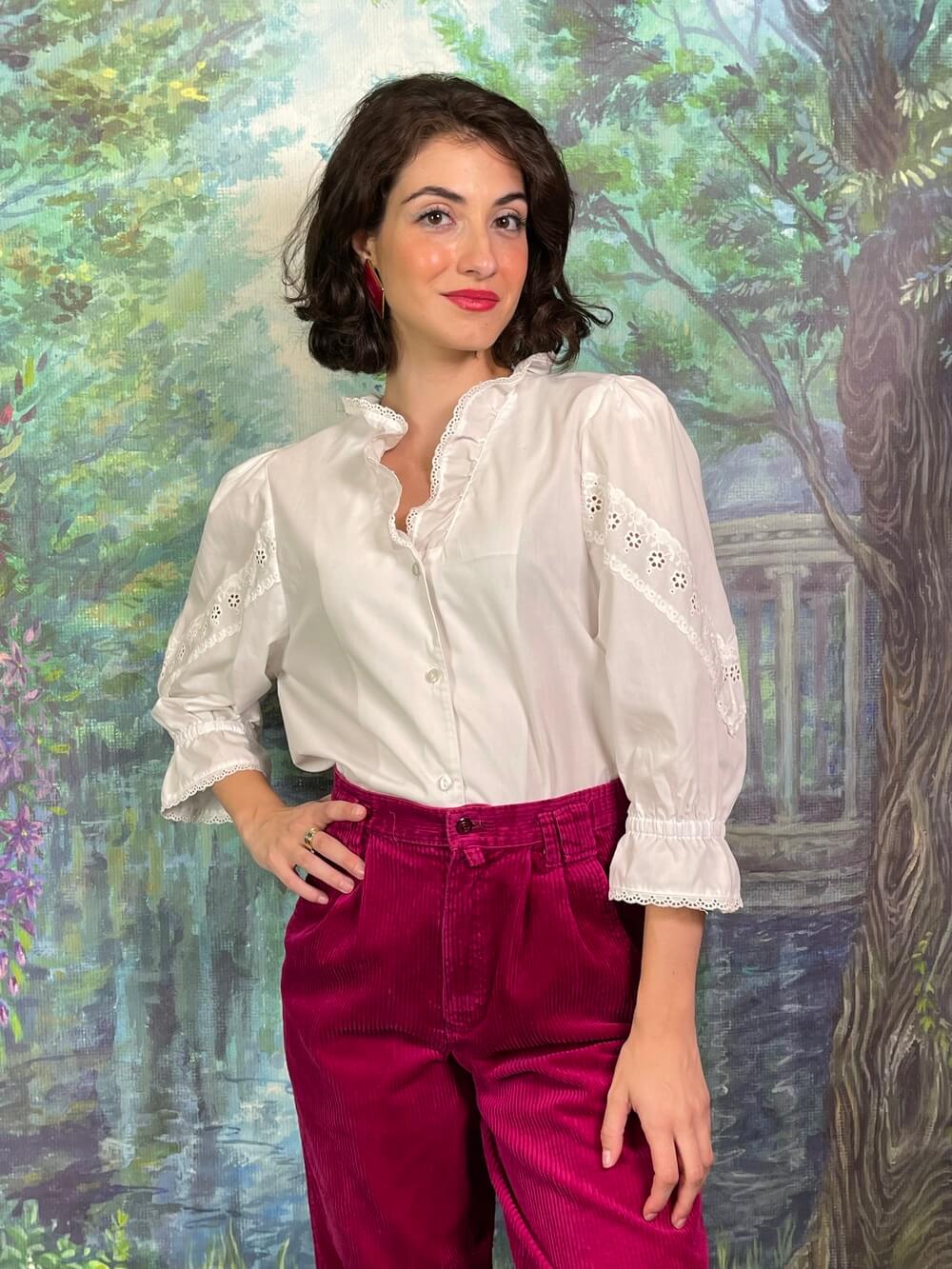 Vintage Austrian Ruffle Lace White Blouse