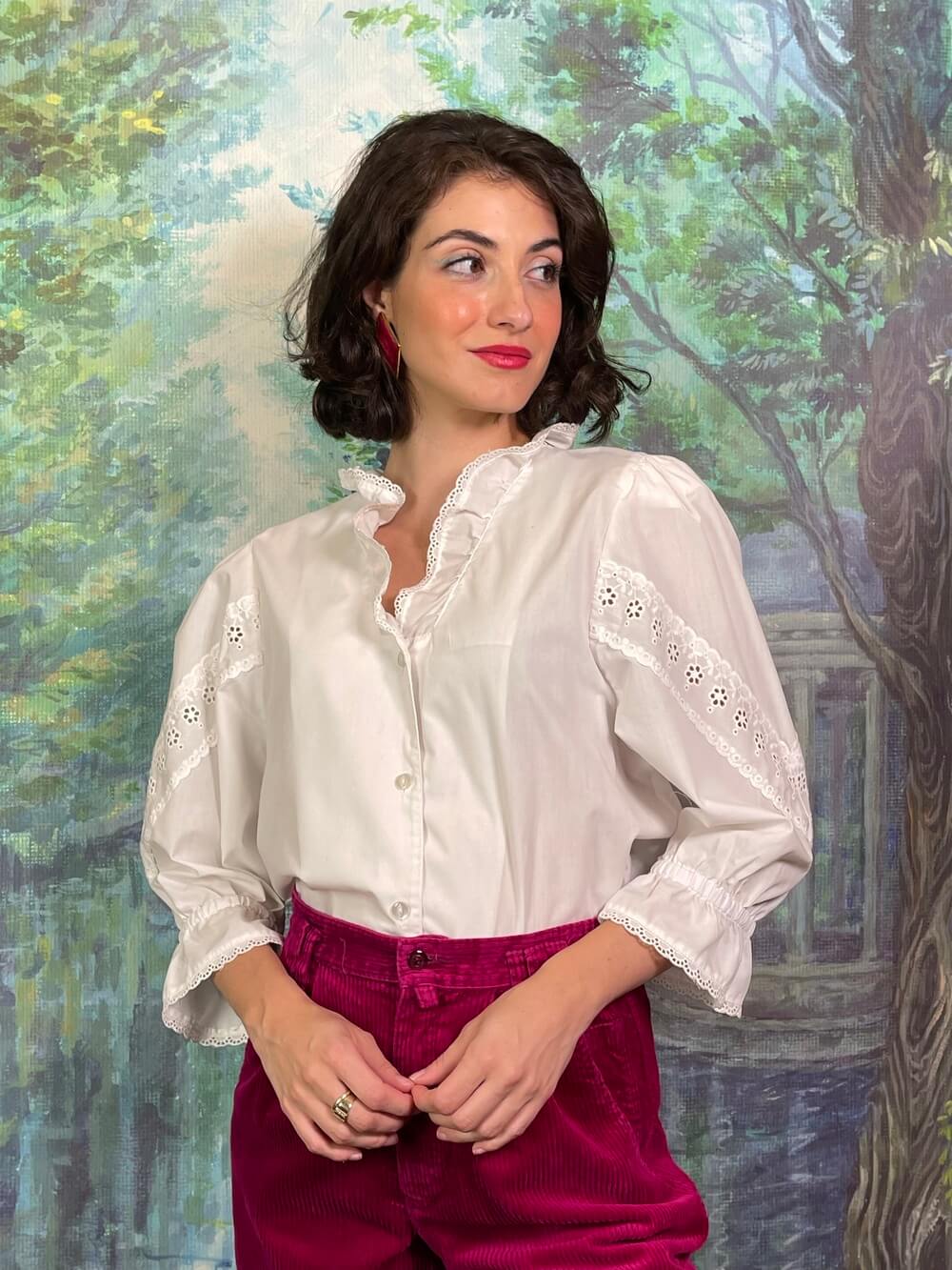 Vintage Austrian Ruffle Lace White Blouse