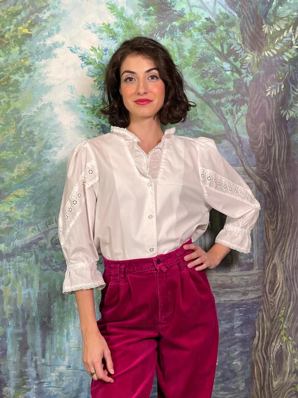 Vintage Austrian Ruffle Lace White Blouse