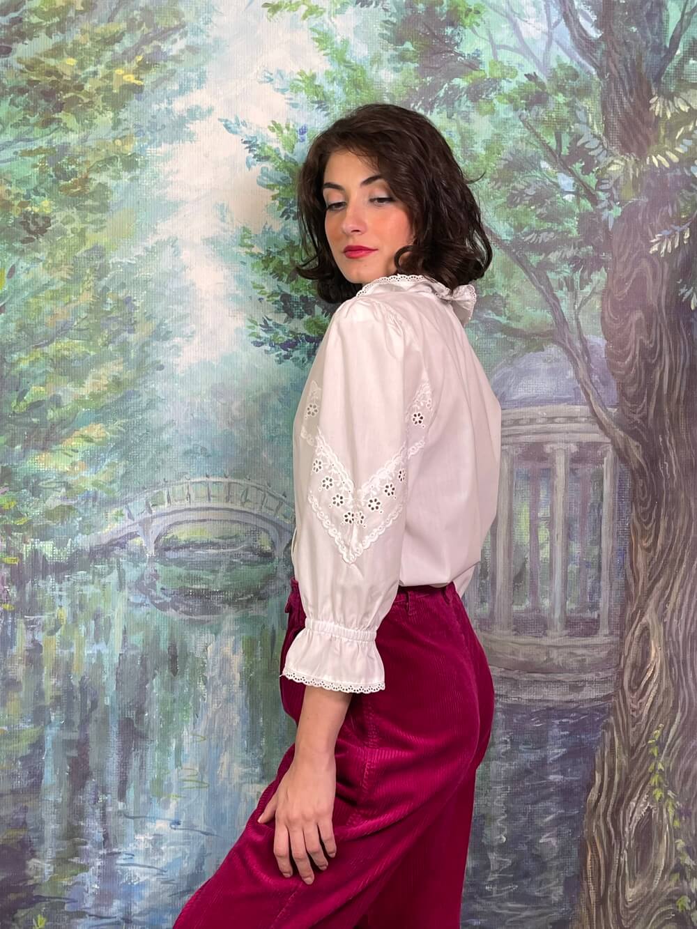 Vintage Austrian Ruffle Lace White Blouse