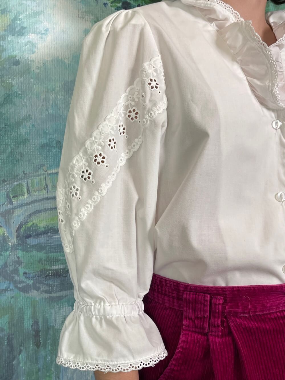 Vintage Austrian Ruffle Lace White Blouse