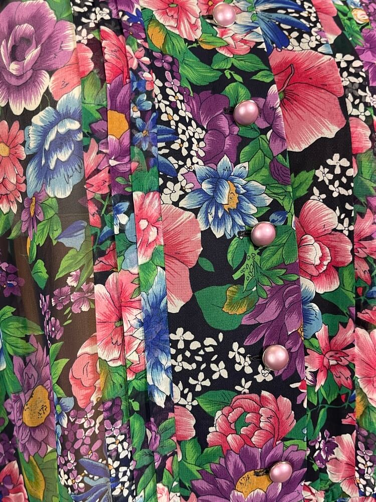 Vintage Floral Pleated Midi Dress