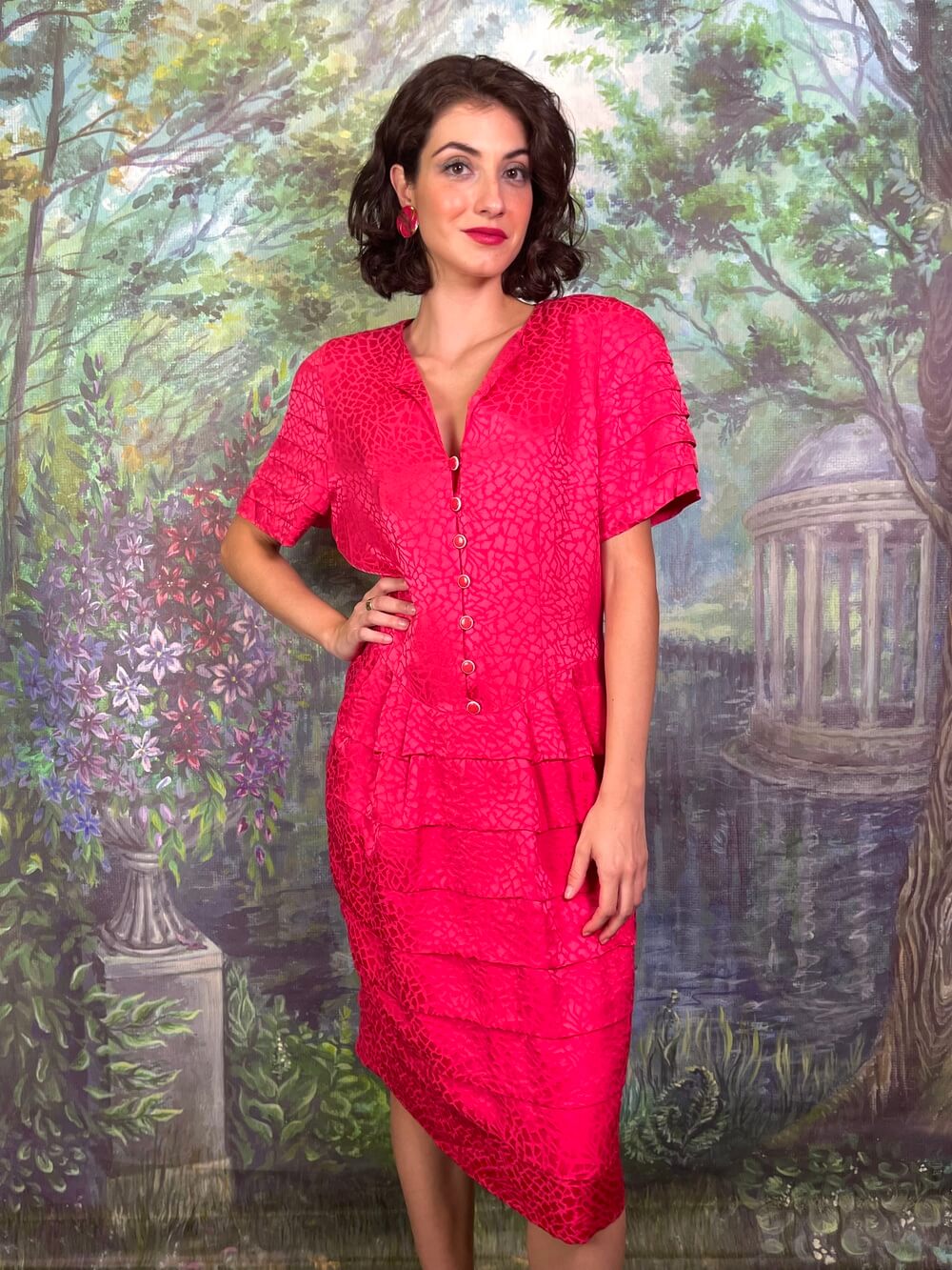 Vintage Deadstock Pink Jacquard Button Dress