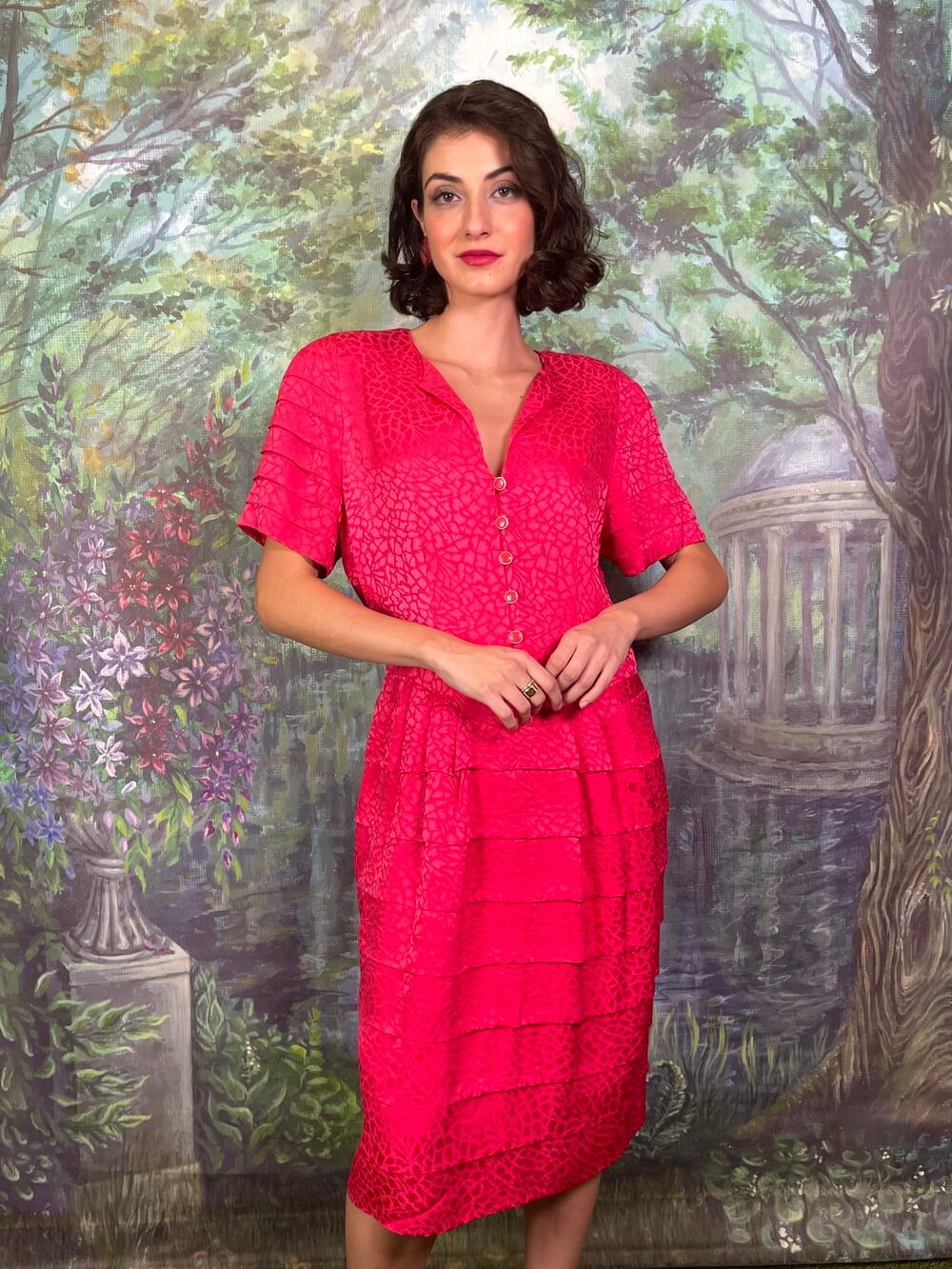Vintage Deadstock Pink Jacquard Button Dress