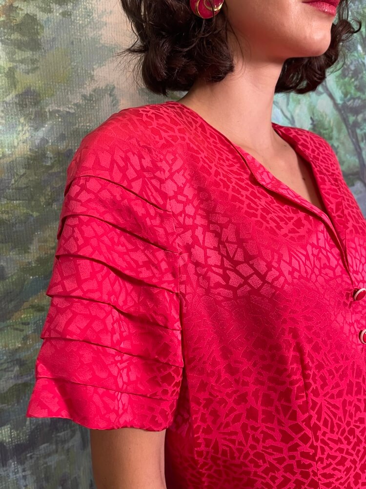 Vintage Deadstock Pink Jacquard Button Dress