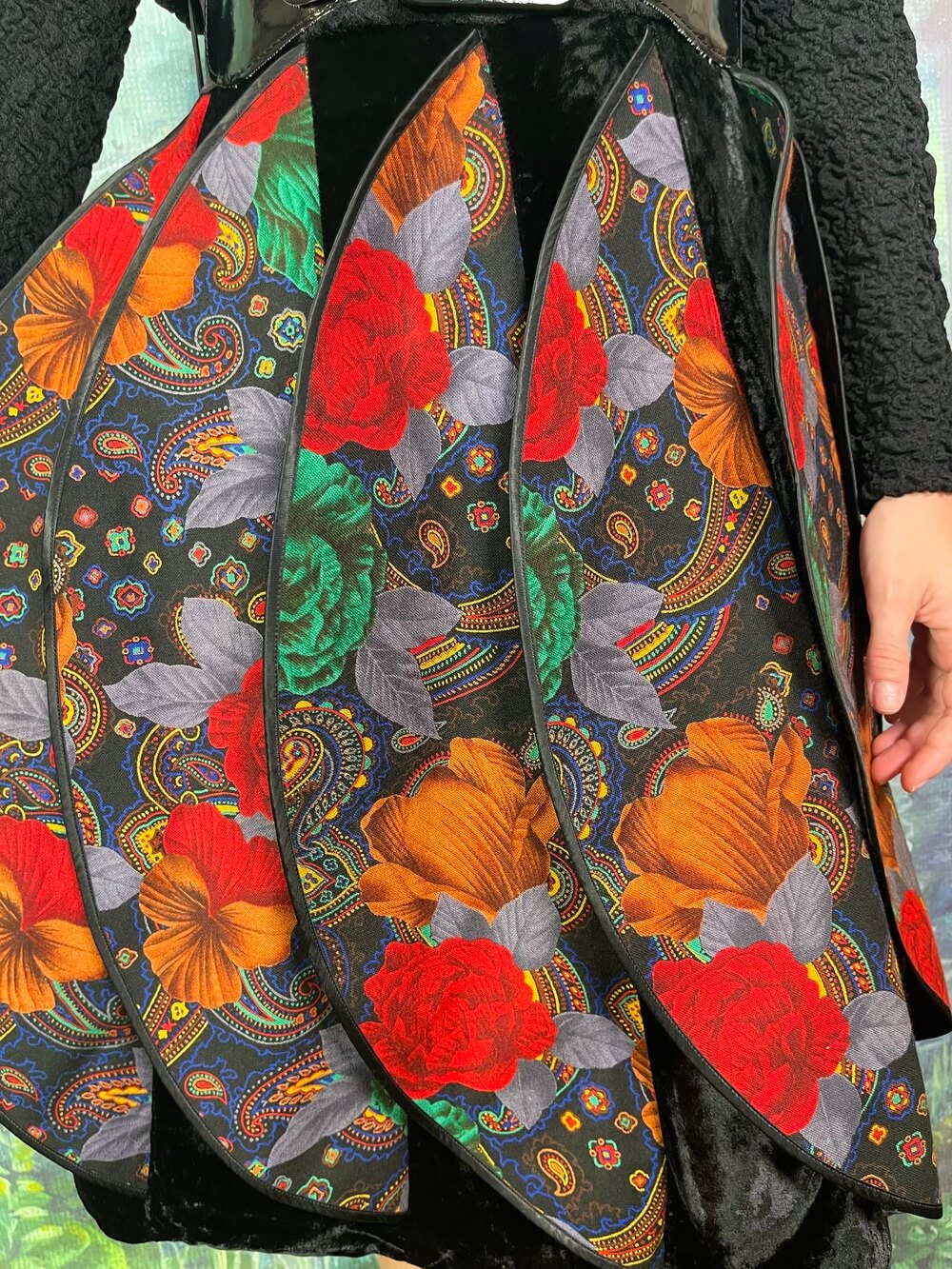 Vintage David Molho Bubble Skirt with Floral Paisley Panels and Velvet